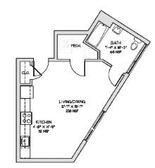 Floor plan for studio, 1 bath, 502 sqft